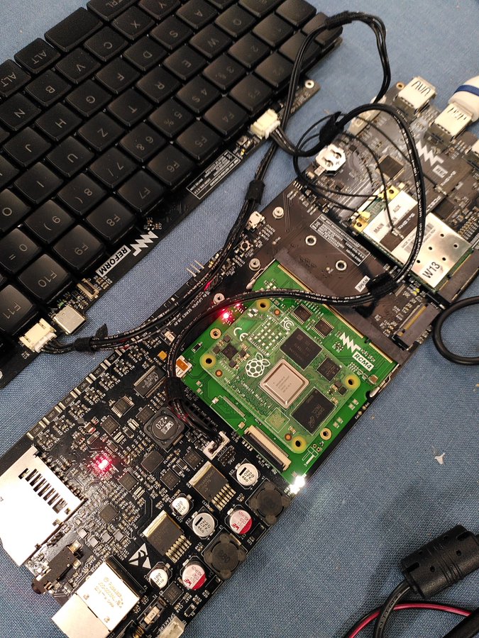 Photo of Raspberry Pi module connected to MNT Reform Laptop